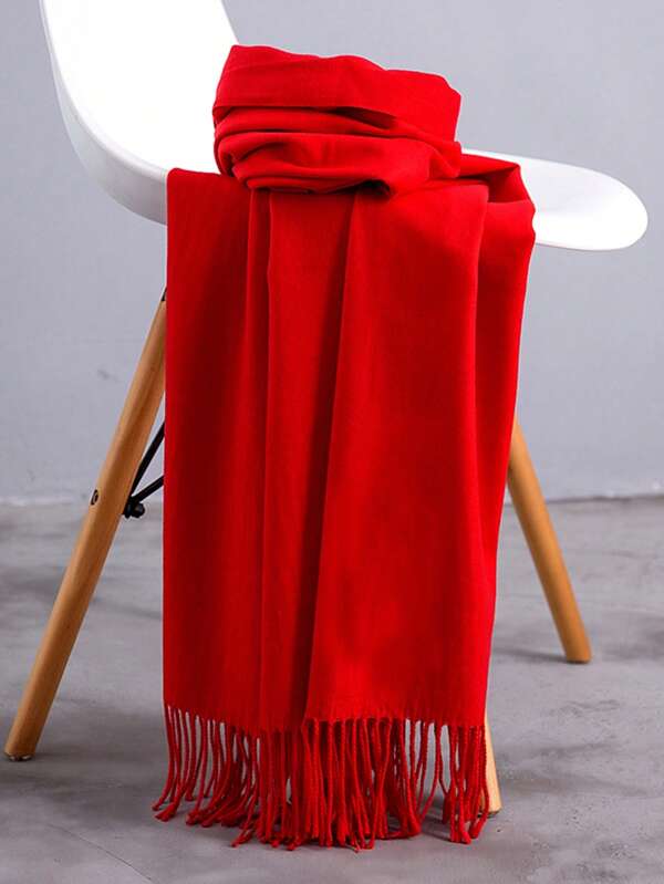1pc 190*70cm Classic Solid Color Windproof Shawl, Stylish Unisex Lightweight Tassel Scarf For Outdoor, Air-Conditioned Room, Soft Oversized Muslim Hijab, All Season