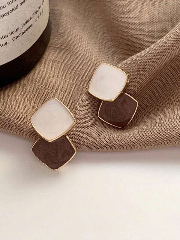 2pcs Minimalist Contrast Color Stitching Earrings, Suitable For Women's Daily And Party Wear