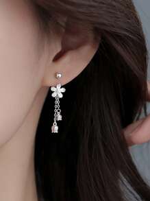 1 Pair S925 Sterling Silver Lily Of The Valley Flower Dangle Earrings, Gift Box Packaging, Suitable For Festival Party, Gift For Girlfriend