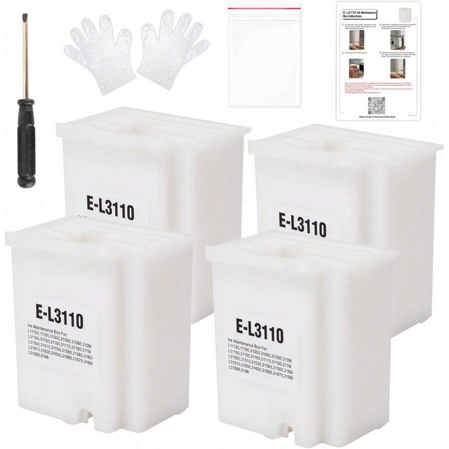 4pcs Waste Ink Pad Replacement Compatible For Epson Ecotank ET-2800 ET-2803 ET-2400 ET-2720 ET-4700 ET-2711 ET-4800 L3110 L3250 L3150 L3210 Etc. Printers, Maintenance Box With Absorbent Sponge - trắng - Xem 1