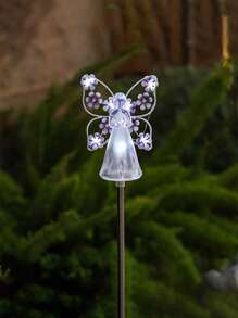 1pc Solar Powered Angel Ground Light, Garden Pathway Lights, Colorful Decorative Lights, Solar Powered Cycling Garden Lights, Outdoor Memorial Decor, Suitable For Garden, Lawn, Park Path, Home Decor, Yard - Pink, Blue, Yellow, Purple - Multicolor - View 9