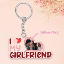 1pc Personalized Acrylic Heart-Shaped Keychain With Custom Photo, UV Printed Portrait, Letter Theme, Party Keyring Gift - Ideal Valentine's Day, Wedding, Birthday And Anniversary Gift For Boyfriend Or Girlfriend