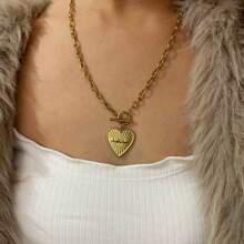 Monlansher 1 pezzo Collana con pendente a forma di cuore in acciaio inossidabile, design minimalista di moda, adatta per uso quotidiano
