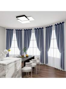 Top Eyelet/Hollow Star Cutout Curtain/Layered Solid Color Blackout And Sheer 2-In-1 Curtain/Blackout Bedroom Curtain/Bedroom Decor Curtain/Living Room/Classroom/Beautiful Sheer Lace Double Layer Curtain