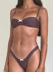 Women's 2 Piece Swimsuit Fashion Lace Trim Bow Bikini Set Summer Two Piece Bathing Suit