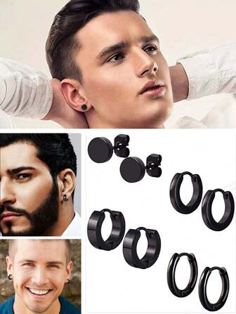 4 pares de aretes de acero inoxidable para hombres