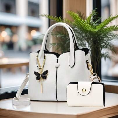 手提包套装包括女士手提包、时尚单肩包、拼布迷你方包（配围巾）