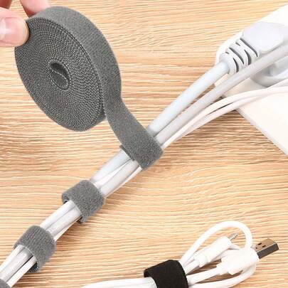 1 卷可重复使用电缆扎带电缆扎带钩环尼龙紧固带电线整理器用于电线电缆管理，纯色电缆扎带