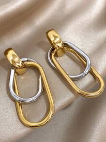 1Pair Double Circle Square Earrings Golden Dangle Earrings For Women Stainless Steel Earrings For Daily Party Birthday Christmas Jewelry Gifts