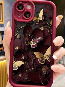 1pc Purple Butterfly Design Shockproof Protective Phone Case Compatible With IPhone 15, IPhone 14 Pro Max/16/16 Pro, IPhone 13, IPhone 12/11 Pro