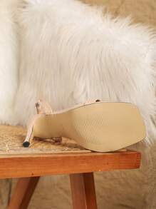 Sandalias de tacón alto para mujer de color beige, con tira al tobillo, diseño de punta cuadrada, versátiles y de moda sexy