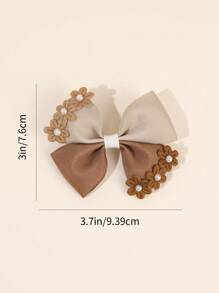 2 pièces Pinces à cheveux en forme de nœud papillon avec fleurs pour filles, pinces alligator couleur terre avec perles, barettes à ruban gros-grain élégantes, pinces à cheveux pour queue de cheval pour tout-petits, cadeau de mariage et d'anniversaire printanier, accessoires capillaires floraux pour enfants