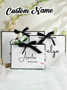 [Custom Made] Personalized Bridesmaid Gift Bags, Custom Wedding Gift Bags With Ribbon, Welcome Gift Bags, Bridal Party Gift Bags, Bachelorette Party Bags(Note: S Size Does Not Have Ribbon) - Multicolor - View 1