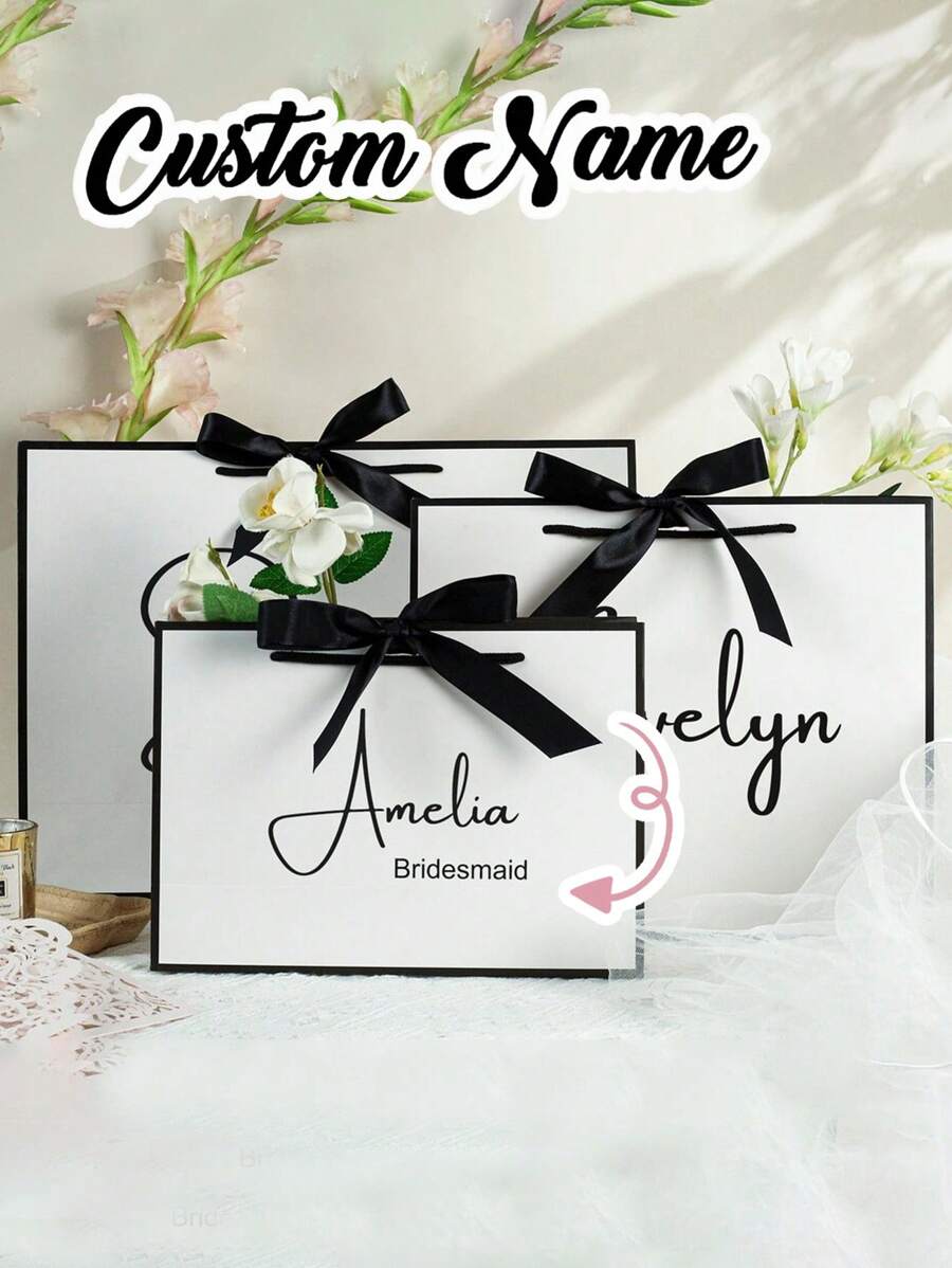 [Custom Made] Personalized Bridesmaid Gift Bags, Custom Wedding Gift Bags With Ribbon, Welcome Gift Bags, Bridal Party Gift Bags, Bachelorette Party Bags(Note: S Size Does Not Have Ribbon) - Multicolor - View 1