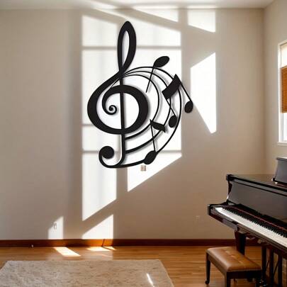 1pc Classic Metal Music Note Wall Art, Original Anime Style Wall Sculpture, Suitable For Home Office Indoor Wall Decor, Horizontal Design, Suitable For New Year, Christmas, Halloween, Easter, Valentine's Day - Gift For Music Lovers Gifts Birthday Graduation