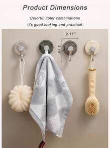 4 件真空吸盘挂钩，小型透明旋转自粘式淋浴挂钩，重型可重复使用可拆卸浴室墙砖玻璃门吸盘挂钩