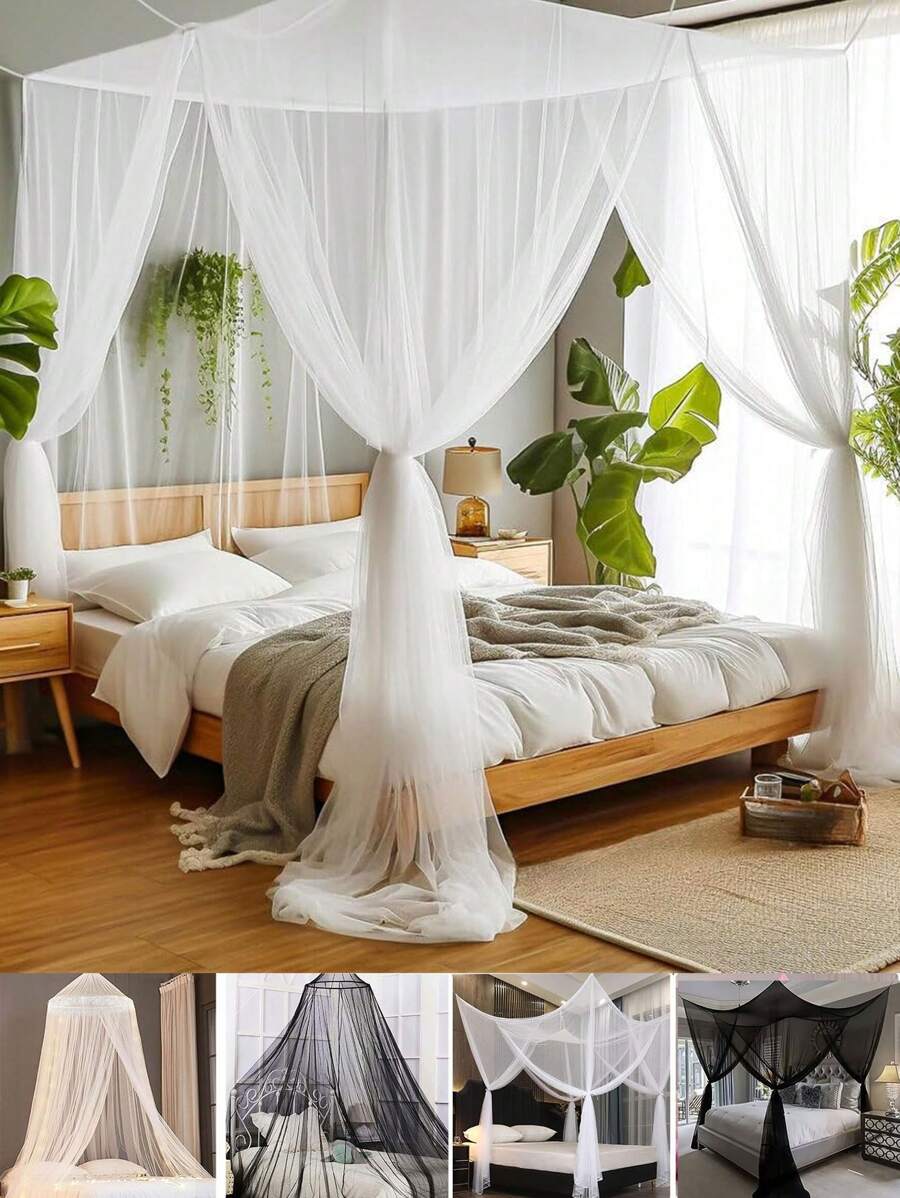Mosquito Net, Ceiling Hanging Mosquito Net, 4-Door Mosquito Net, Hanging Style Anti-Mosquito Net, Home Bedroom Palace Floor Net Curtain, Suitable For Most Beds Under 1.5M, Bedroom Outdoor Decoration, Children/Baby/Adult Bed Decor, No Light Strip