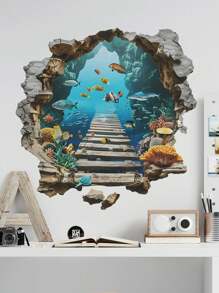 2 pegatinas de pared de tortugas marinas con mundo submarino, para sala de estar, pasillo y dormitorio. Papel tapiz de PVC autoadhesivo extraíble, ideal para cumpleaños, graduación, decoración del hogar, baño, dormitorio, sala de estar, casa, decoración del hogar, papel tapiz personalizado. - Multicolor - Ver 1