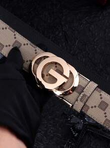 1pc Vintage Fashion Men's Quality Belt. Business Casual Men's Waist Belt. Daily Commute Stylish Men's Belt. Letter G Alloy Automatic Buckle Leather Belt. Premium Checkered Print Pants Belt. Suitable For Teen Summer Casual Outdoor Athletic Or Vacation Travel Or Graduation Gifts Or Birthday Dress Accessories Or Daily Wear. - Multicolor - View 15