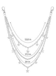 1pc Three Metallic Chains With Star Shaped Pendant, Hollow Out Decorated Pants Chain Street Punk Star Charm, Pants Chain Charm Layered Pants Chain Street - Multicolor - View 7