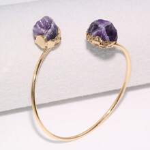 1 pieza Brazalete asimétrico de amatista natural ajustable para mujeres, con tarjeta de bendición como regalo
