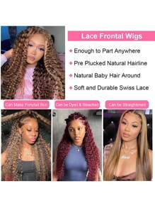 Highlight Curly Human Lace Wig 13x4 Transparent Lace Frontal Wig 250% Density Deep Water Wave 13x6 Lace Front Wigs Human Hair 4/27 Ombre Honey Blonde Deep Wave Human Hair Wigs Pre Plucked