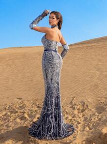 Faeriesty Haute Glamour Beaded Halter Neck Mermaid Evening Gowns - Sparkling Formal Dresses With Sequin Embellishments