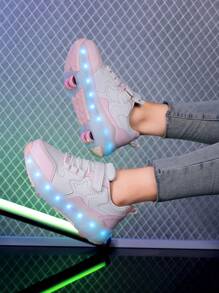 LED Flashing Comfortable Inline Skates, Quick Gliding Roller Skates, Detachable Wheeled Casual Sports Shoes, Ideal Holiday Gift - Pink - View 4