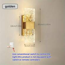 1 Pc Modern Crystal LED Wall Light, Warm White Polish Gold Metal Semi-Flush Mount Lighting Fixture With Installation Hardware, Hard-Wired, Suitable For Living Room, Bedroom, Hallway - 110V-240V