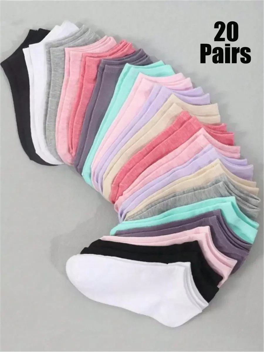 20 Pairs Women's Multicolored Low Cut Ankle Socks, Comfortable Breathable Versatile, Suitable For Sports, Casual Wear, And Travel, Spring/Summer - Multicolor - View 1