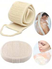 2 件套（去角质浴巾 + 沐浴球）、丝瓜络浴巾身体海绵丝巾、去角质身体磨砂沐浴背部磨砂丝瓜络海绵沐浴天然丝瓜络去角质沐浴男女擦洗器、沐浴露天海绵用于面部和身体清洁