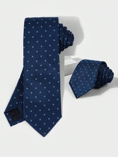 1pc Men 2.75 Inch Blue Ditsy Floral Dot Business Wedding Groom Formal Tie, High-End Polyester Jacquard Casual Necktie, Polyester/Polyester, All Seasons Men Necktie