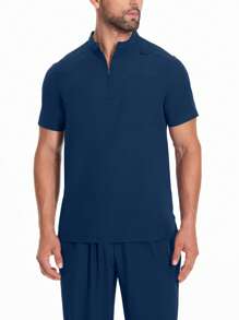 Men's Short Sleeve Work Uniform, Lab Coat, Grooming Smock Outfit, Breathable Pocket Workwear Set - Teal Blue - View 6