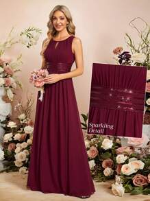 EVERPRETTY Romantic Chiffon Backless Ruffle Hem Vintage Burgundy Bridesmaid Dresses For Weddings, Spring Summer Wedding Guests Semi-Formal Occasions