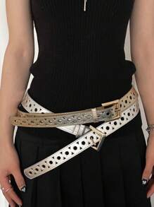 1pc Punk Y2K Style Glossy Hollowed-Out Women Personalised Belt, Fit For Skirts, Jeans, Casual Solid Color PU Leather Belt, Minimalist Fashion For Spring And Summer