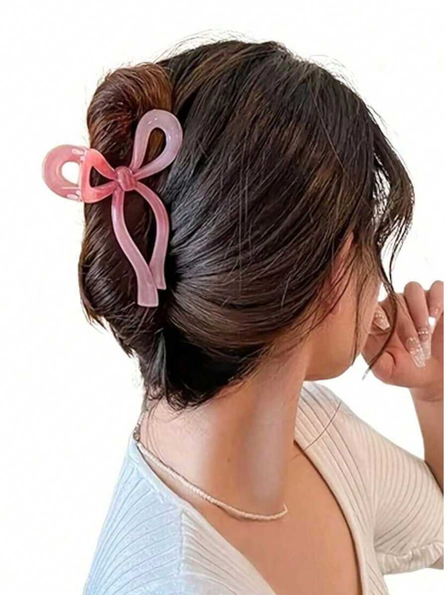 1pc/Pack Ribbon Bow Plastic Clip For Women, Suitable For Daily Use,Hair Accessories,Hair Claw,Claw Clips,Hair Clutch,Hair Jaw Clip Fall Winter Hair Clip For Vacation Outfits Woman - Multicolor - View 1