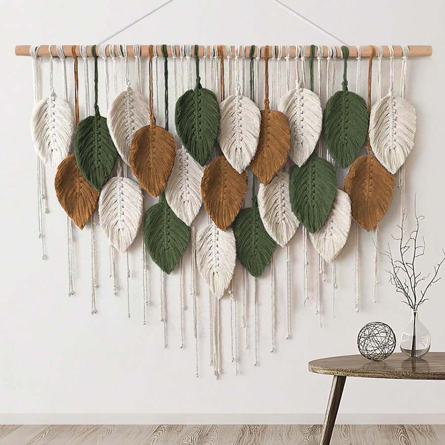 1pc Large Macrame Wall Hanging, Boho Style Wood Bead Tassel Woven Wall Decor, Handmade Woven Wall Tapestry For Background, Headboard, Room Decor - Multicolor - View 1