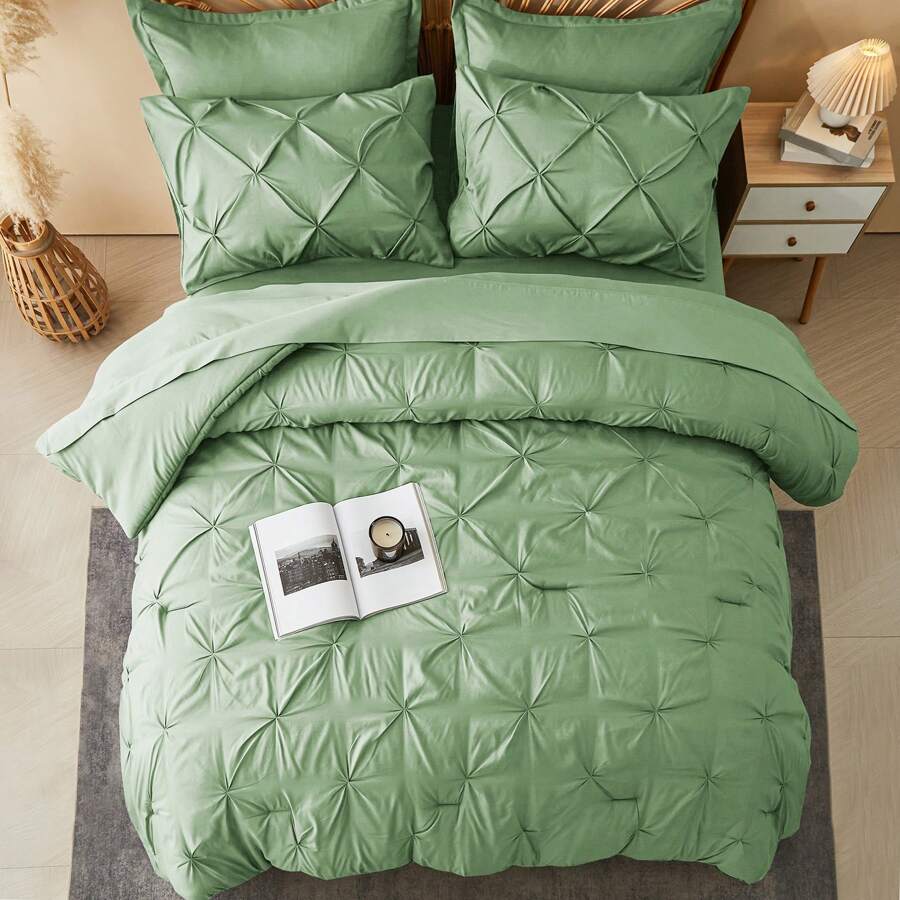 5/7pcs Bed In A Bag Luxurious Comforter Sets, All Season Bedding Sets With 1 Quilt, 1/2 PillowShams, Flat Sheet, Fitted Sheet, 1/2 Pillowcases, Burnt Orange, Green, Yellow, Easy Care, Machine Washable, Valentine'S Day Gift, For Boys And Girls - 綠色-74 - 查看 1