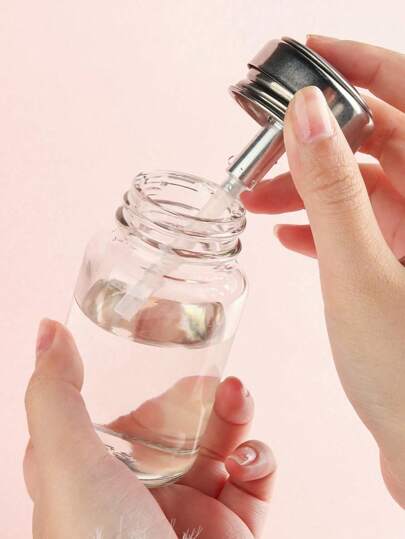 100 ml Bouteille à pompe transparente, bouteille en verre cylindrique pour dissolvant à vernis à ongles avec bouchon à rabat, bouteille distributrice rechargeable à pompe, convient pour le dissolvant de vernis à ongles, le démaquillant et autres produits à base d'alcool