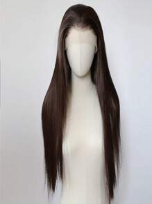 24 Inch Long Lace Front Wig, Black Brown Color, Elegant And Suitable For Women, Heat Resistant Synthetic Hair With Pre-Plucked Natural Hairline And Young Look, Great For Daily Wear, Wedding, Halloween And Christmas - Black Brown - View 2