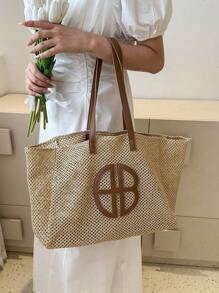 Fashion Summer Straw Beach Tote Bag, Large Capacity Women Shoulder Bag, Eye-Catching Beach Bag Summer, Summer Straw Beach Bag For Women - Brown - View 7