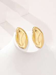 1 Pair Fashionable Minimalist Asymmetrical Geometric Design Stud Earrings For Women - Golden - View 3