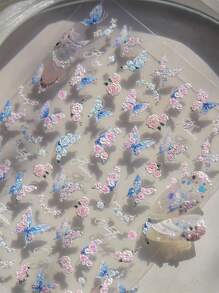 Naklejki na paznokcie 5D różowe kwiaty motyle i róże wiosna lato naklejki suwaki do paznokci relief nail art manicure dekoracje