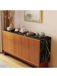 1 pieza Camino de mesa negro y dorado, diseño de textura de mármol con veta dorada, minimalista pero con estilo para decorar la mesa del comedor, añade un ambiente natural para la entrada, decoración del hogar, reunión familiar, mesa de café, sala de estar - Negro - Ver 6