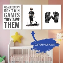3pcs/Set Customizable Soccer Goalie Canvas Art Prints, Personalized Frameless Canvas Posters, Football Jersey & Gloves Design, Ideal For Boys Bedroom, Living Room, Hallway Decor,Gift. Gifts Birthday Graduation - Multicolor - View 3