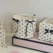 1pc Polka Dot Square/Round Desktop Storage Basket, Home Decor Table Organizer - White - View 5