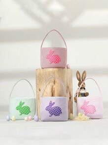 1pc Cute And Fresh Easter Bunny Basket Easter Egg Hunts,Easter Gift Goodie Bags,Easter Party Give Gifts Favor Supplies,Birthday Gift Valentine's Day Gift - Multicolor - View 1