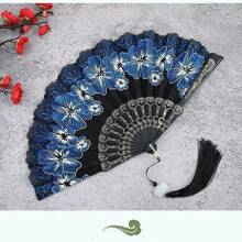 1 件复古风格樱花印花折扇，适合跳舞的便携式手持扇，配件