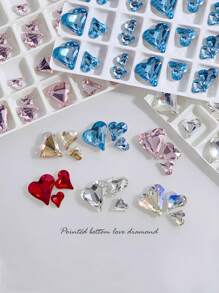 30 颗 K9 歪斜心形水钻美甲宝石，多种尺寸，闪亮心形和极光色美甲装饰，粉色、白色和极光色，美甲用品，美甲饰品 - 淺藍色 - 查看 3