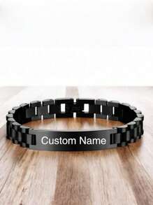 1pc Customized Name Engraved Unisex Stainless Steel Adjustable Bracelet, Personalized Gift For Father's Day, Daughter, Wife, Son, Birthday, Christmas, Elegant & Romantic